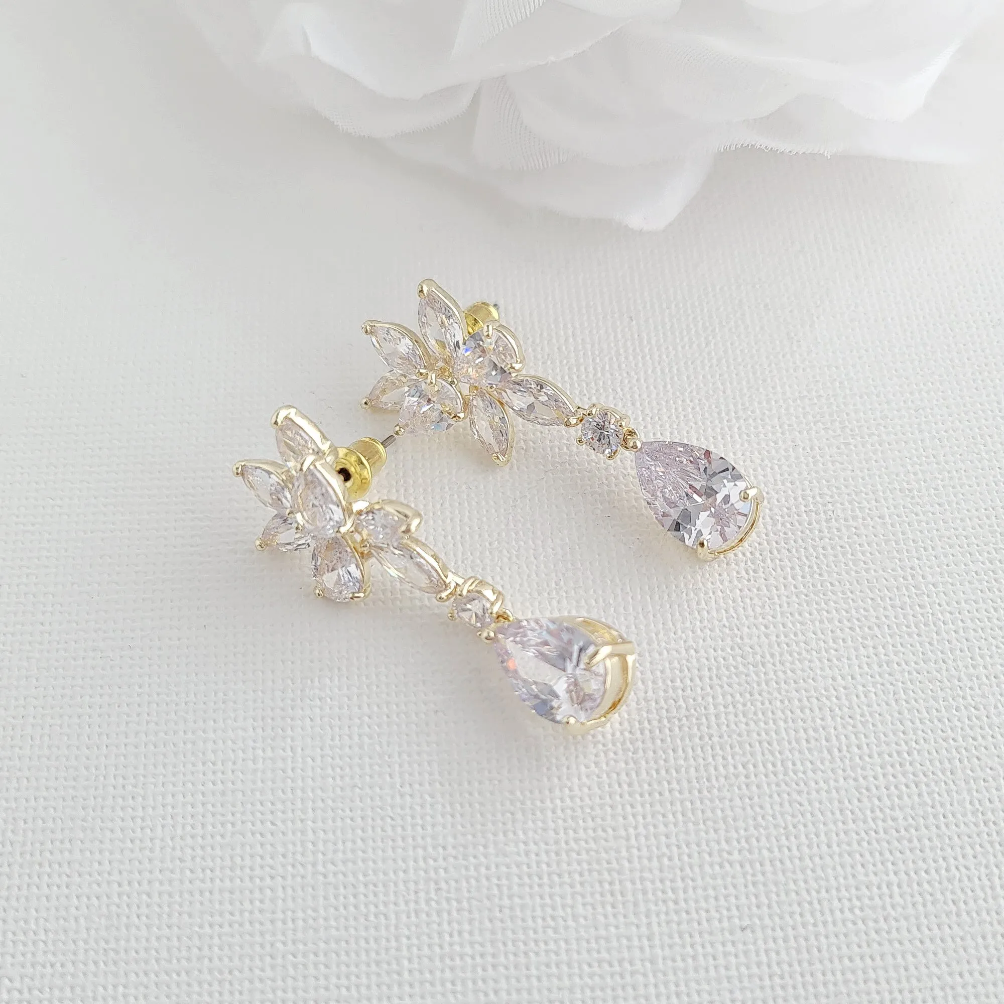 Floral and Teardrop Rose Gold Earrings For Brides-Ivy