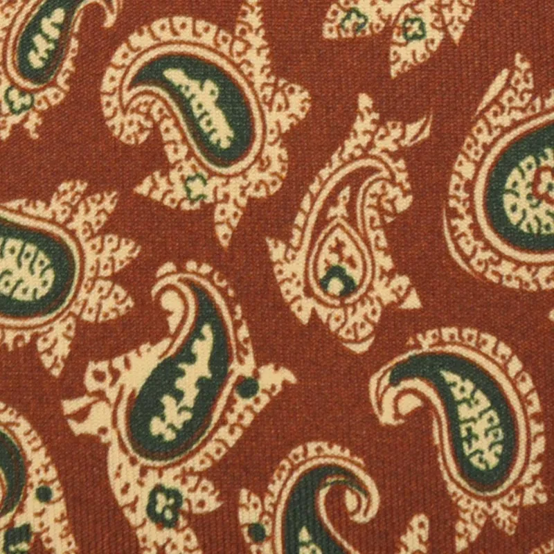 F.Marino Paisley Print Silk Tie 3 Folds Rust