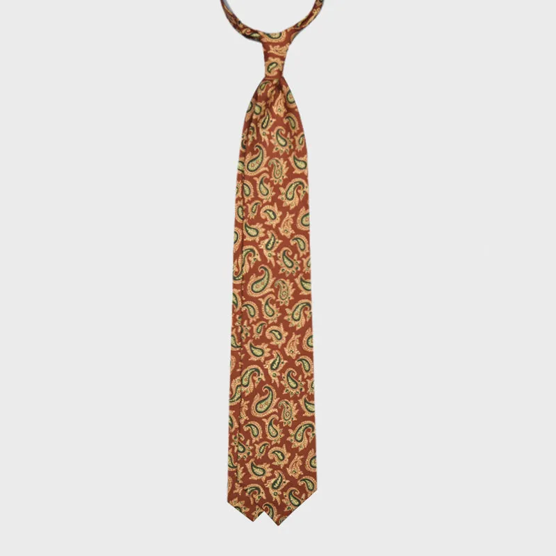 F.Marino Paisley Print Silk Tie 3 Folds Rust