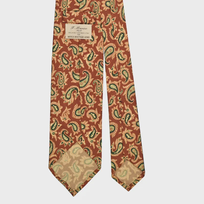 F.Marino Paisley Print Silk Tie 3 Folds Rust