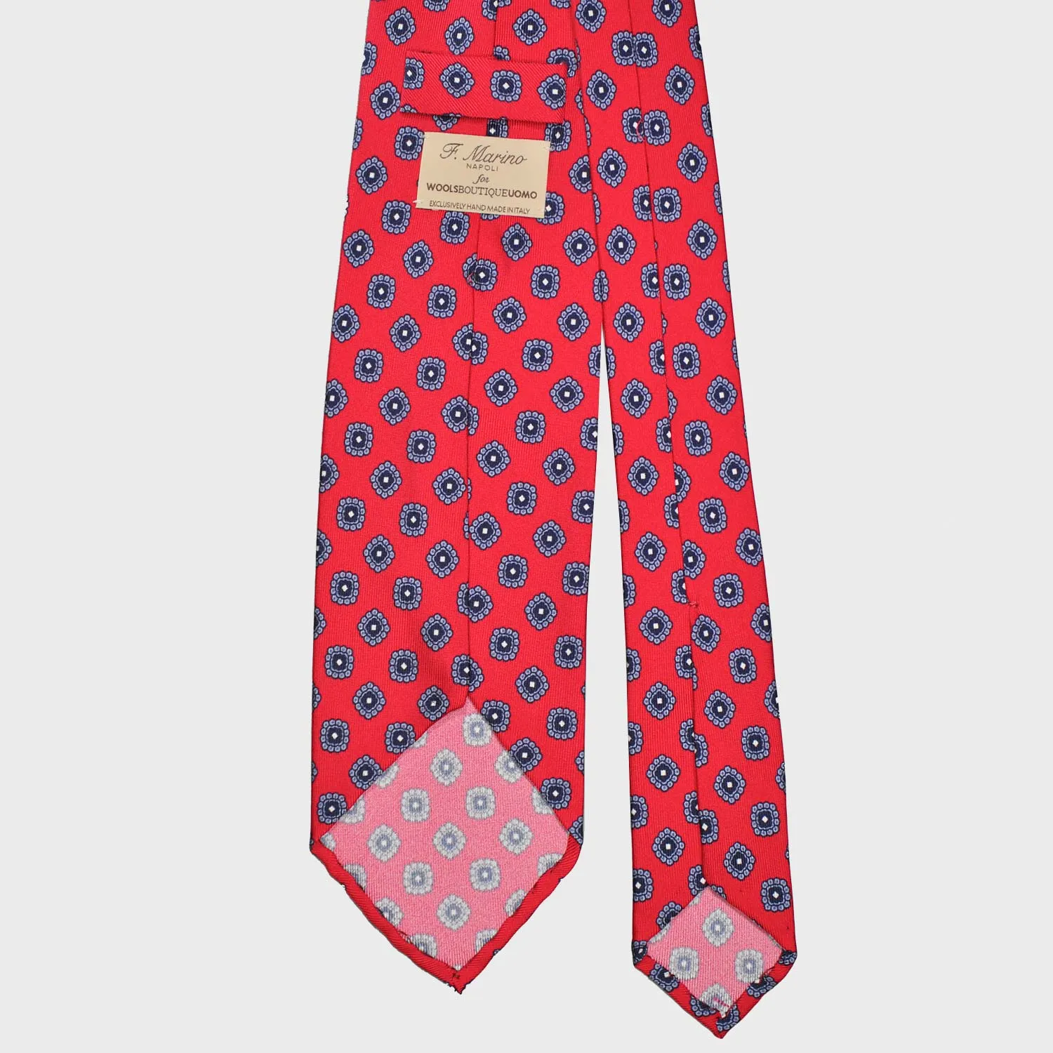 F.Marino Silk Tie 3 Folds Diamonds Chili Red