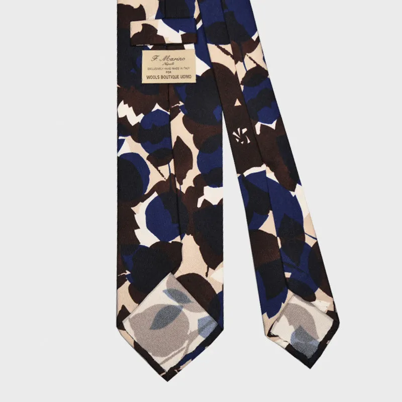 F.Marino Silk Tie 3 Folds Leaves Nature Pattern