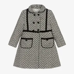 Girls Black & Ivory Tweed Coat