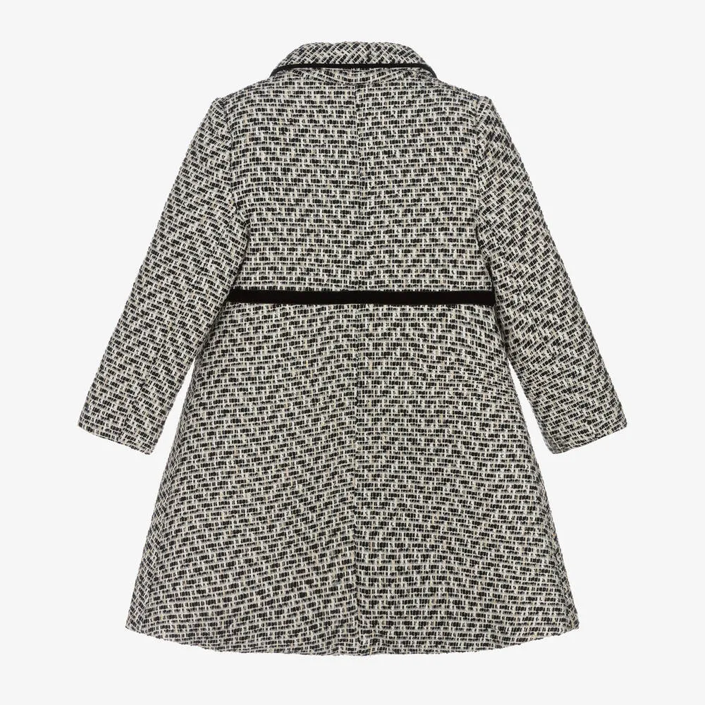 Girls Black & Ivory Tweed Coat