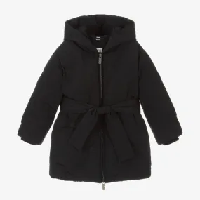 Girls Black Hooded Down Padded Coat