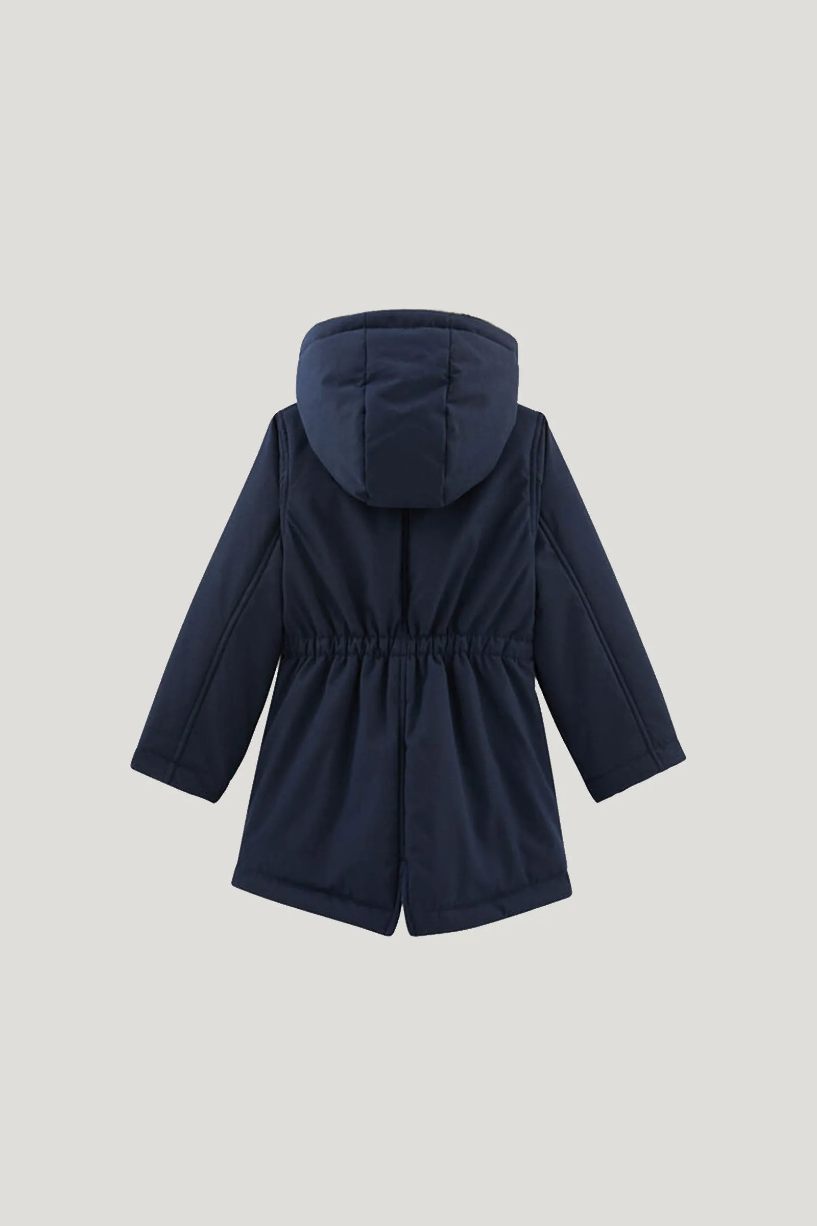 Girl's Navy With White Faux Fur Hoodie Parka