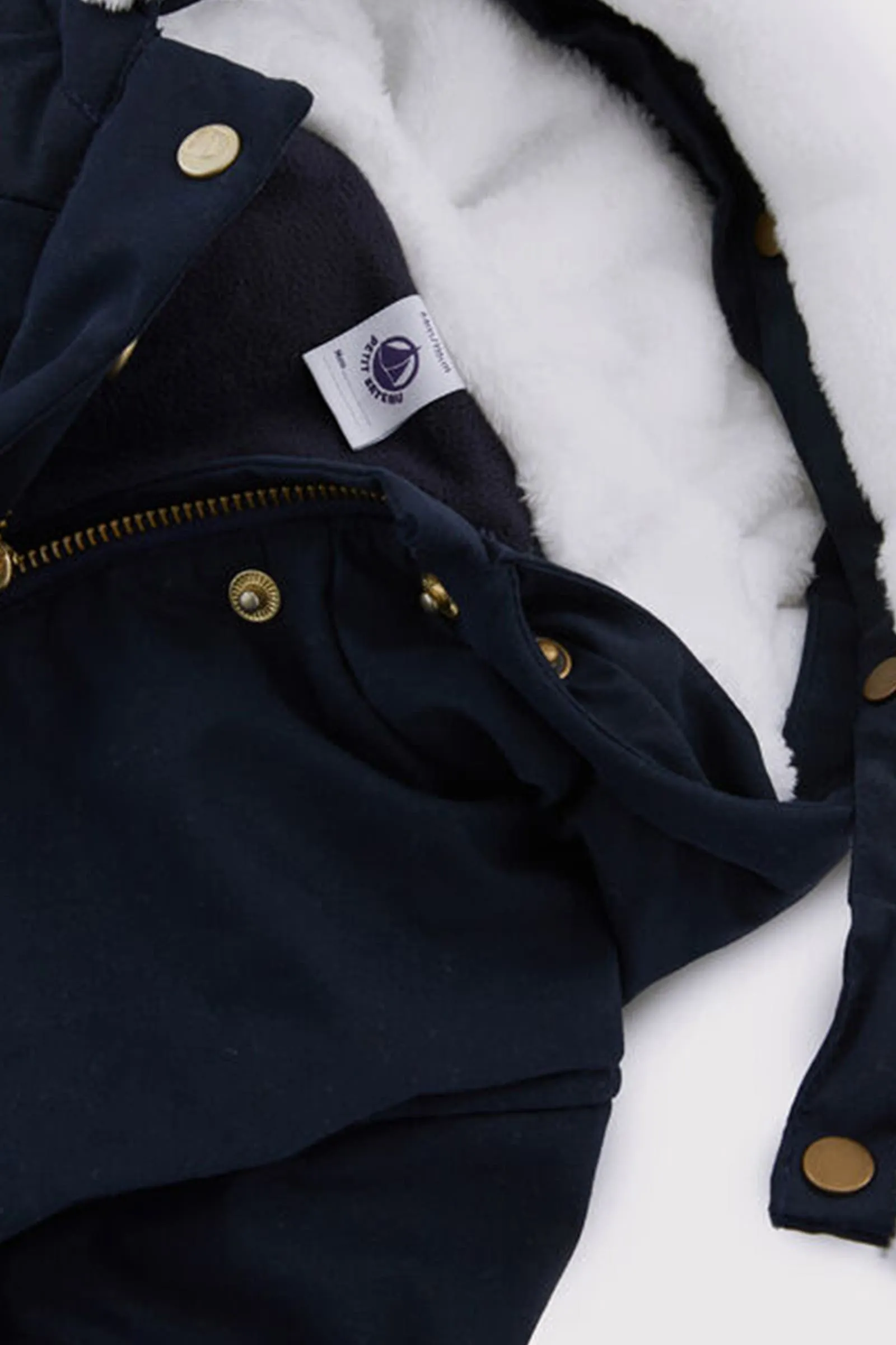 Girl's Navy With White Faux Fur Hoodie Parka