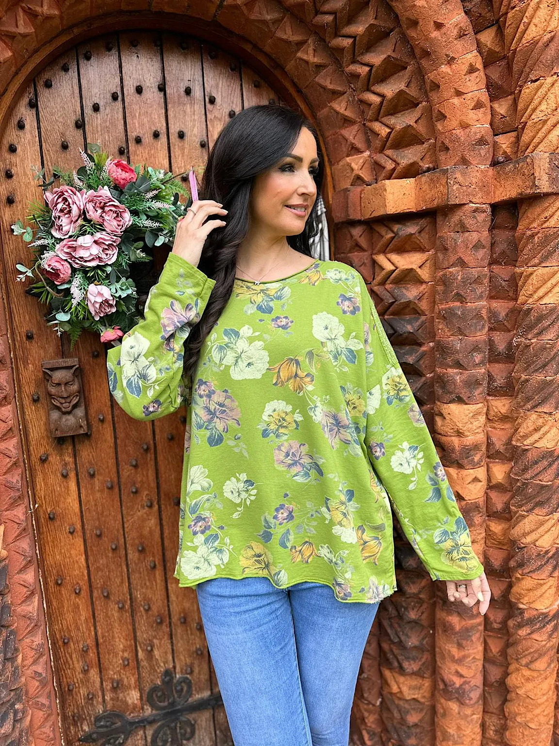 Green Rustic Flower Sequin Top Tilly