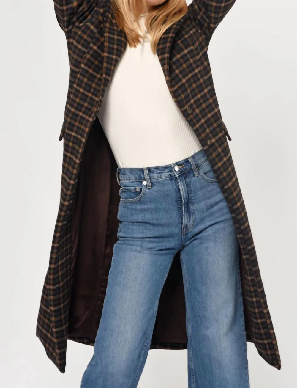 GREYLIN - Ona Plaid Tailored Longline Coat