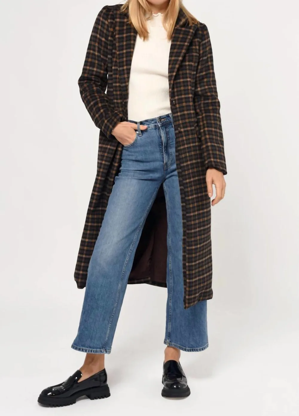 GREYLIN - Ona Plaid Tailored Longline Coat