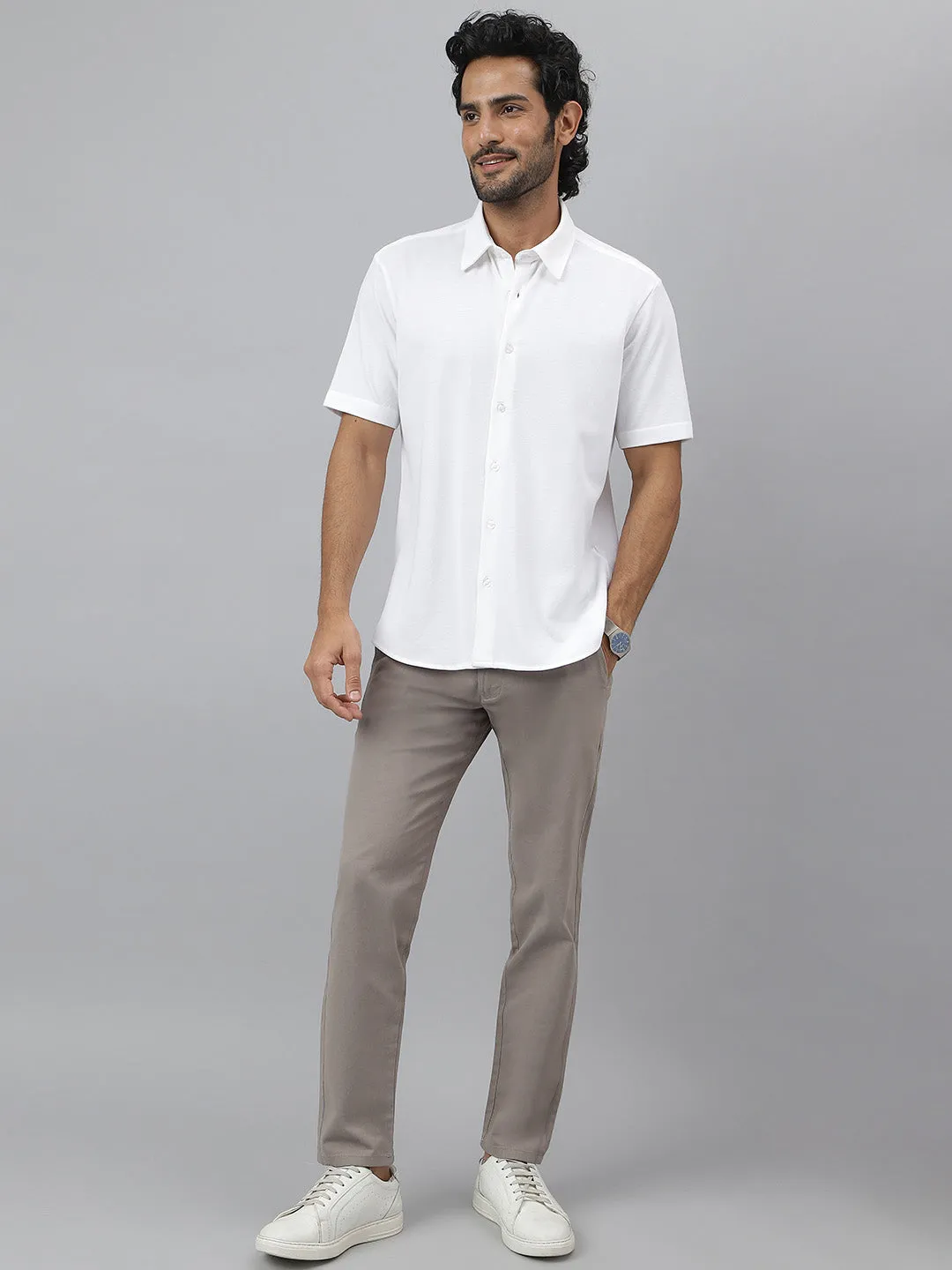 Half Sleeve Pique Knit White Shirt - Daylight