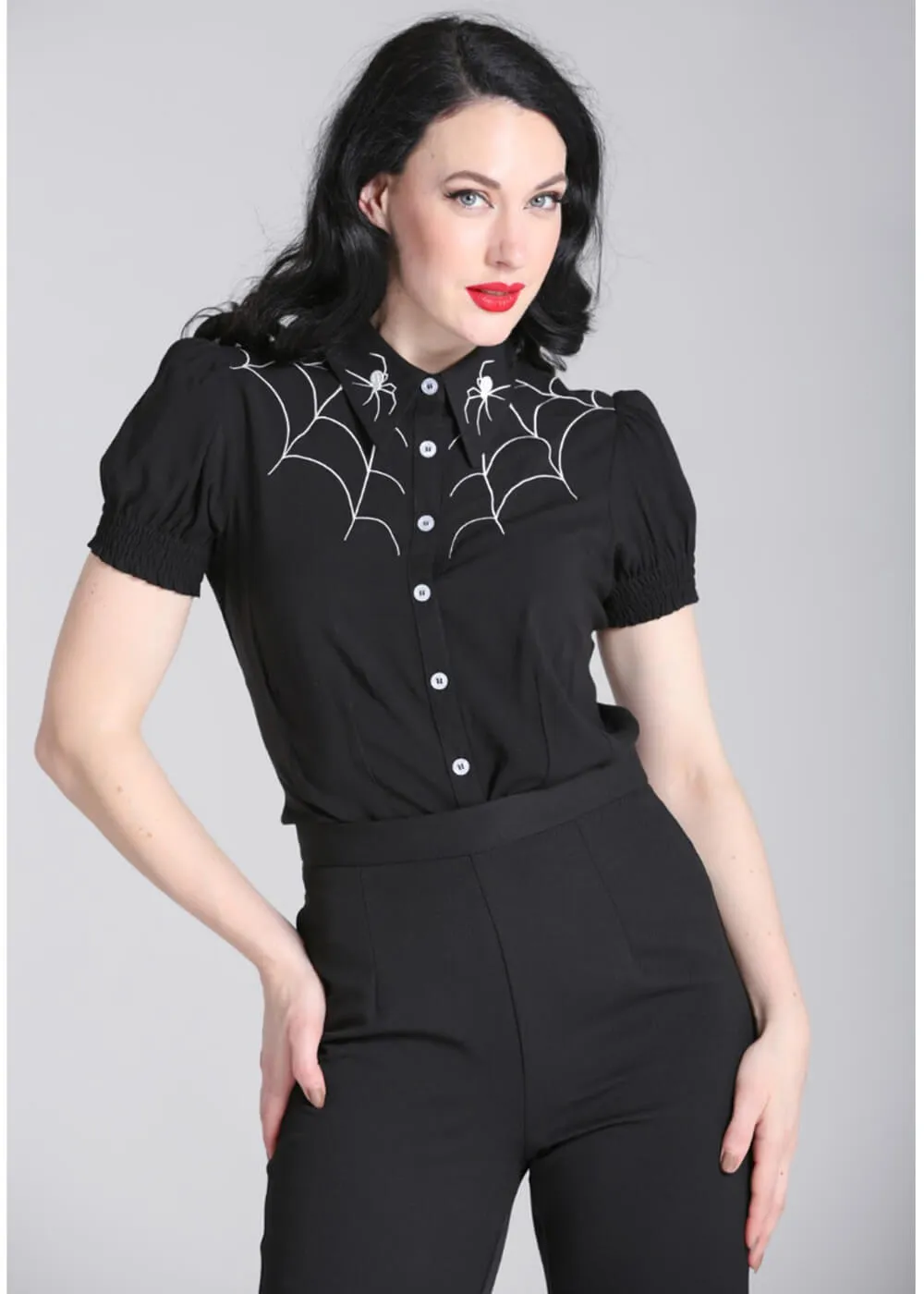 Hell Bunny Arania Spiderweb 50's Blouse Black