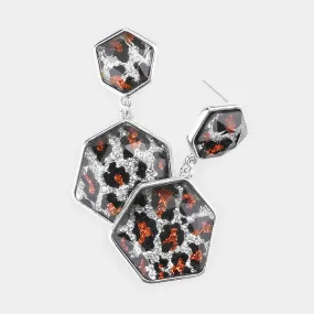 iLLASPARKZ Glitter Leopard Double Hexagon Bead Link Earrings