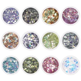 Iridescent Holographic Mixed Hex Glitter Set / 12 Jars