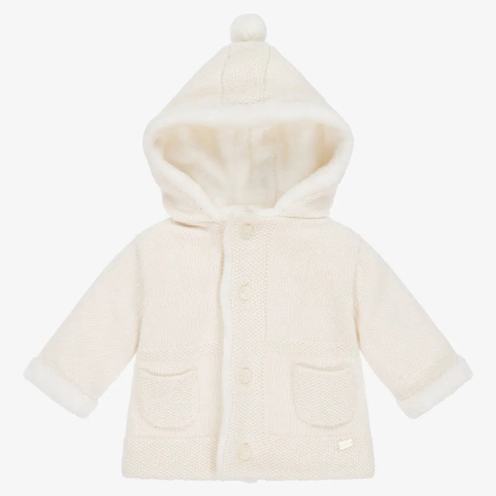 Ivory Cotton Knit Baby Pram Coat