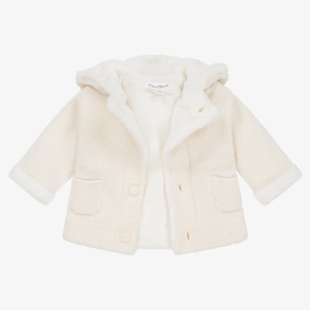 Ivory Cotton Knit Baby Pram Coat