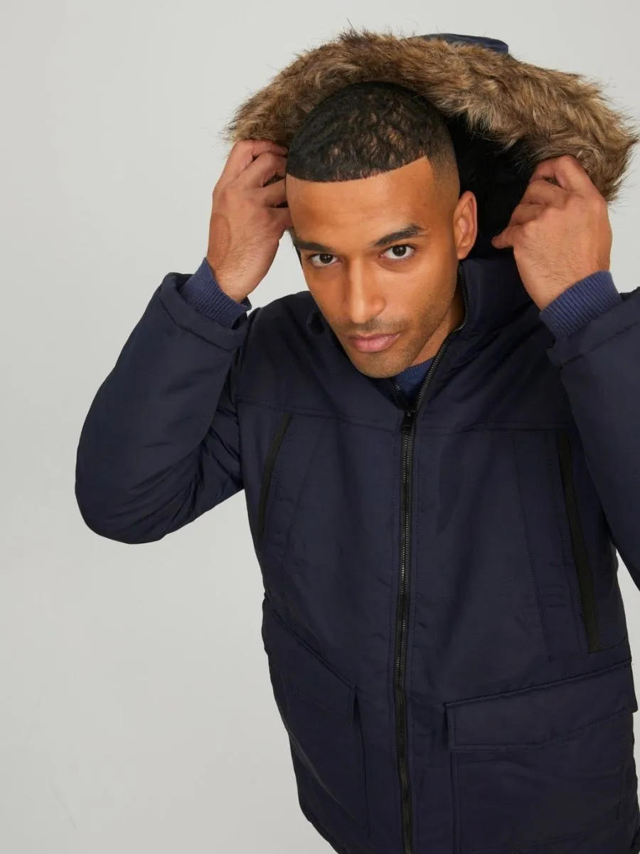 Jack & Jones Hooded Craft Parka Jacket Navy Blazer