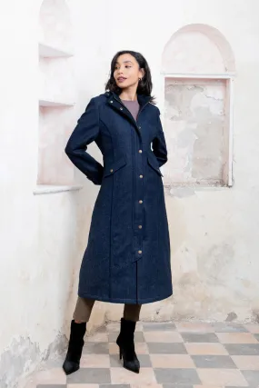 Julia Long Tweed Coat - Navy Herringbone