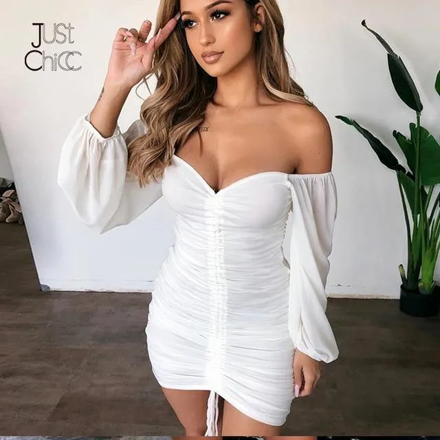 Justchicc Sexy Pleated Bodycon Zipper Club Party Dress