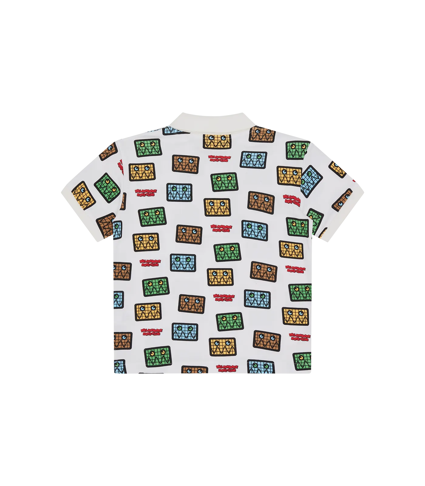 KIDS JUMBLE ROBOT A/O PRINT PIQUE POLO SHIRT - WHITE