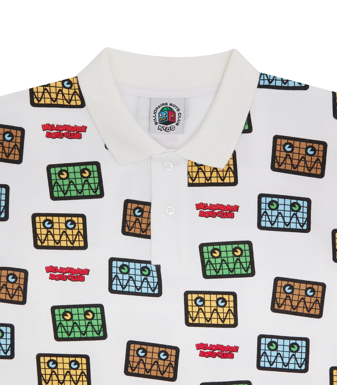 KIDS JUMBLE ROBOT A/O PRINT PIQUE POLO SHIRT - WHITE