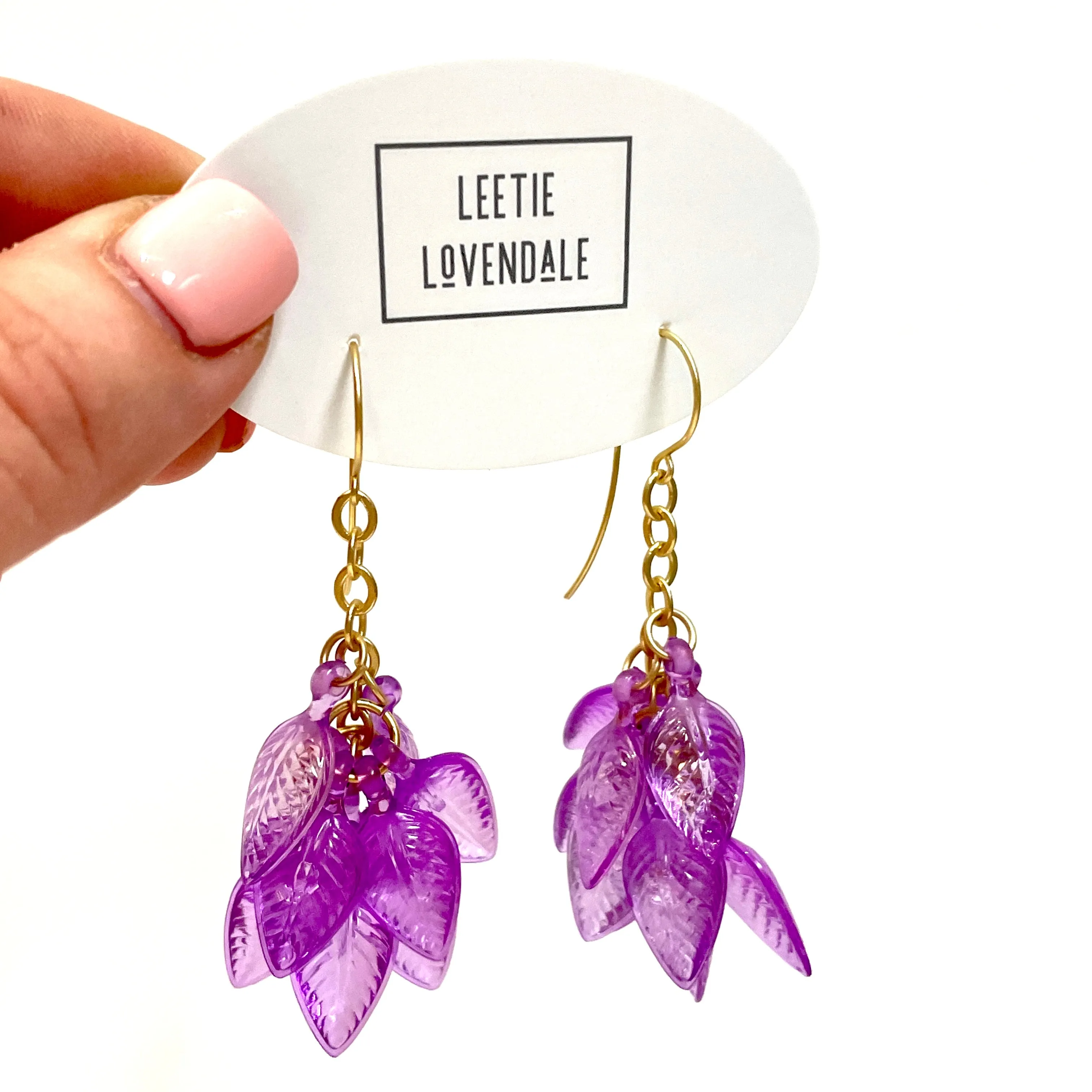 Lilac Purple Leaf Cluster Drop Earrings