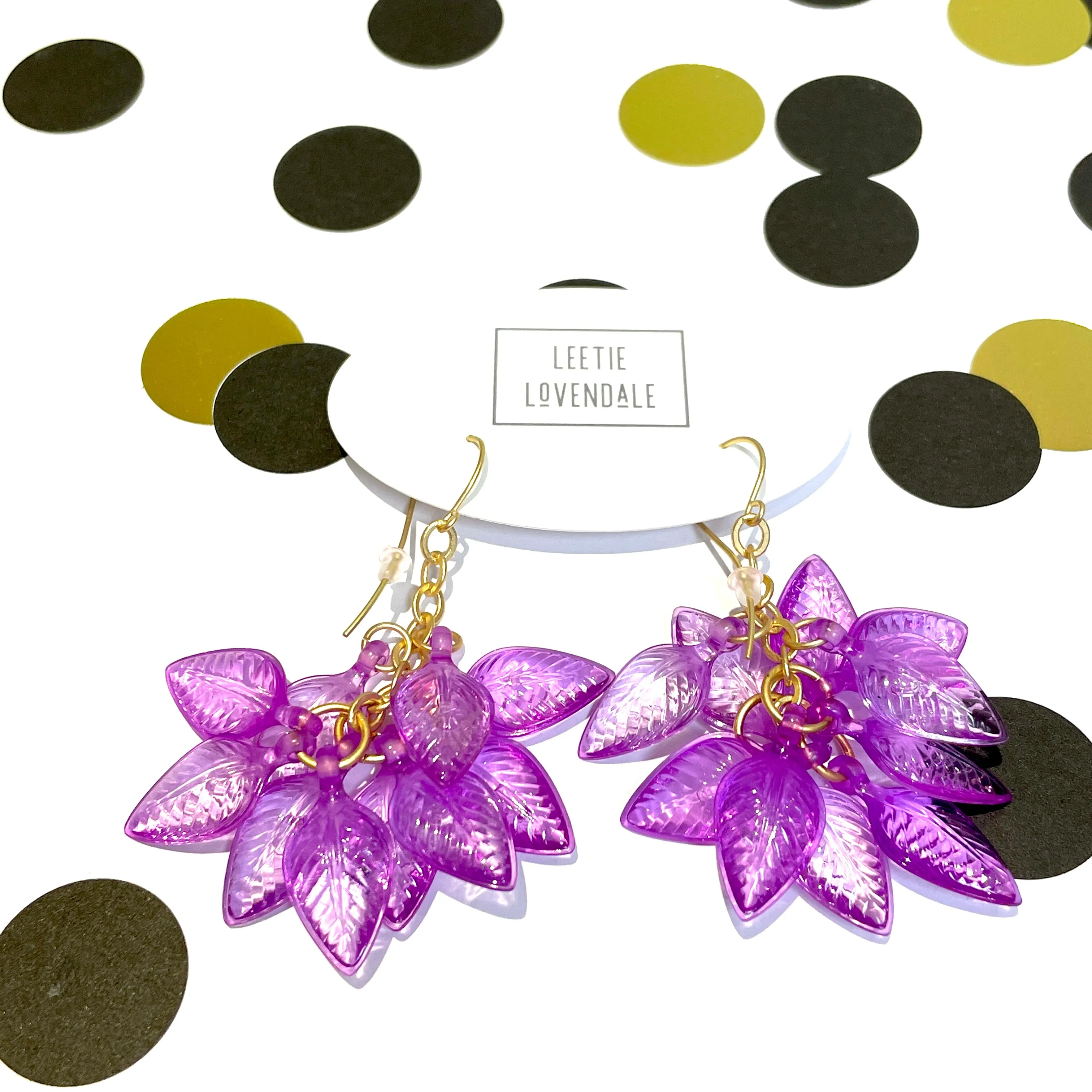 Lilac Purple Leaf Cluster Drop Earrings