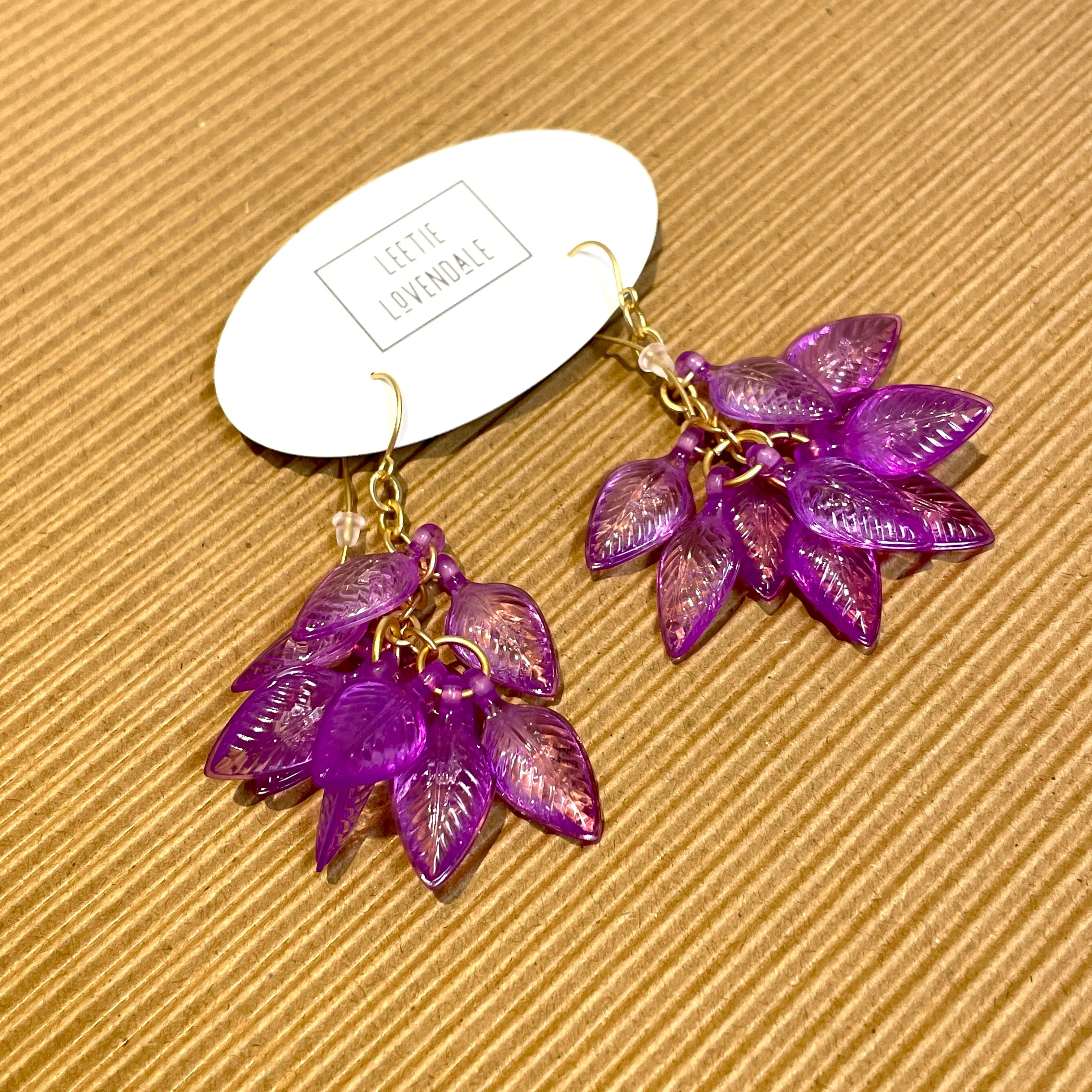 Lilac Purple Leaf Cluster Drop Earrings