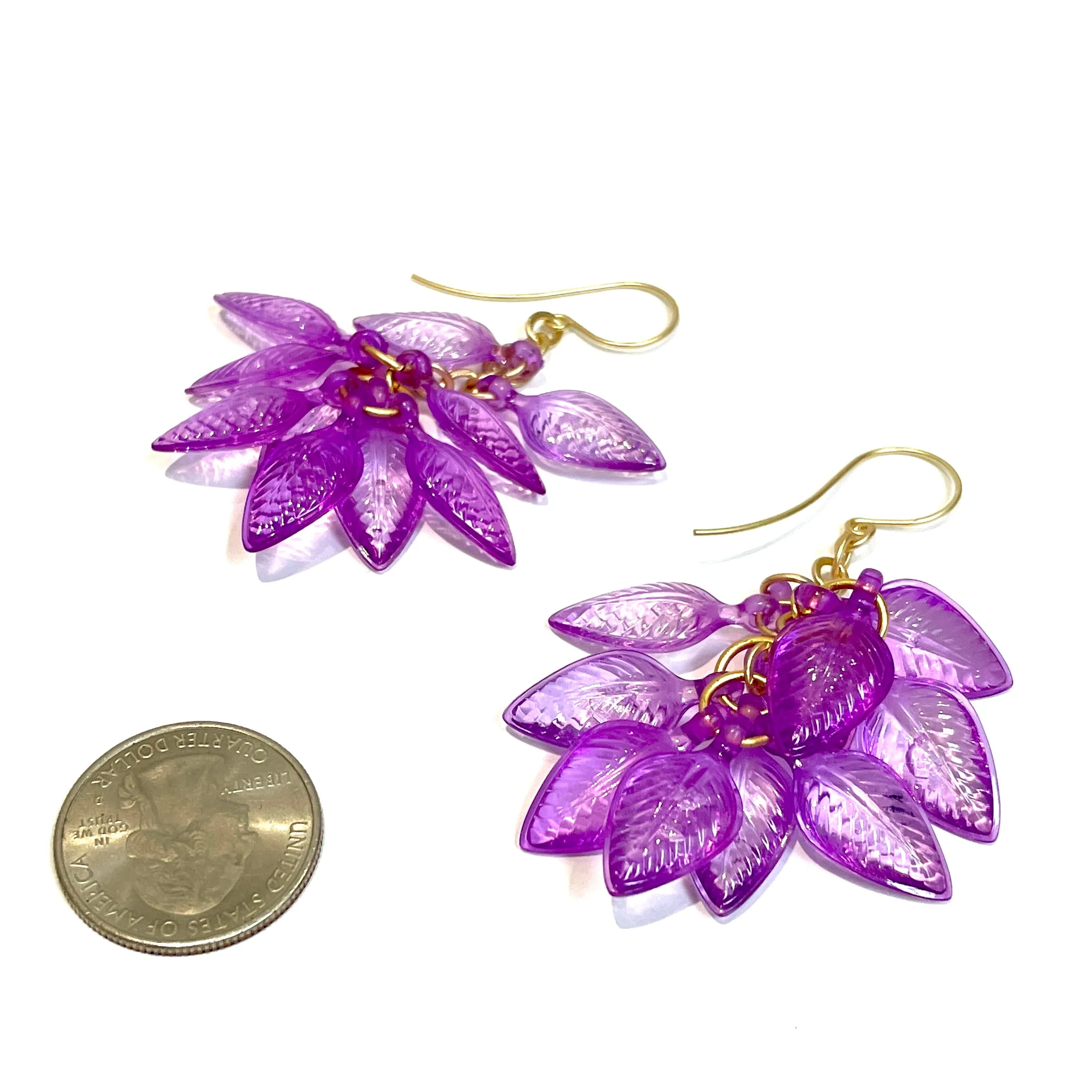 Lilac Purple Leaf Cluster Drop Earrings