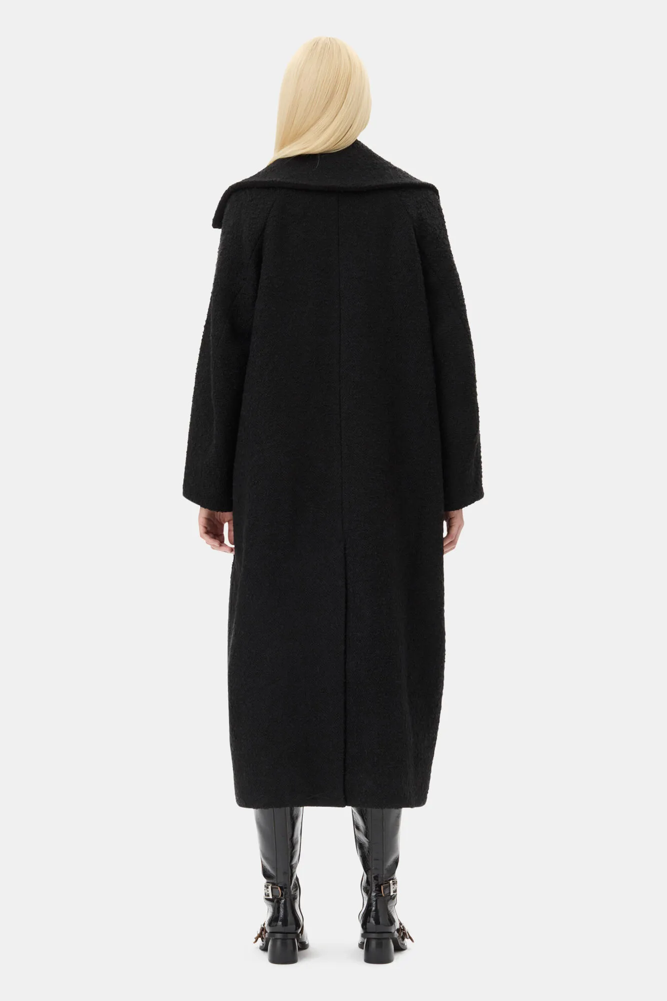 Long Black Boucle Wool Coat