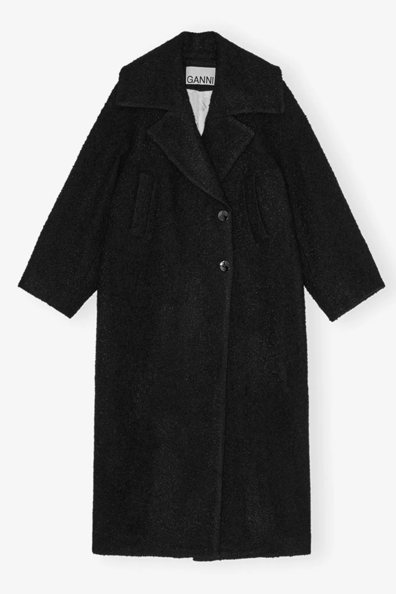 Long Black Boucle Wool Coat