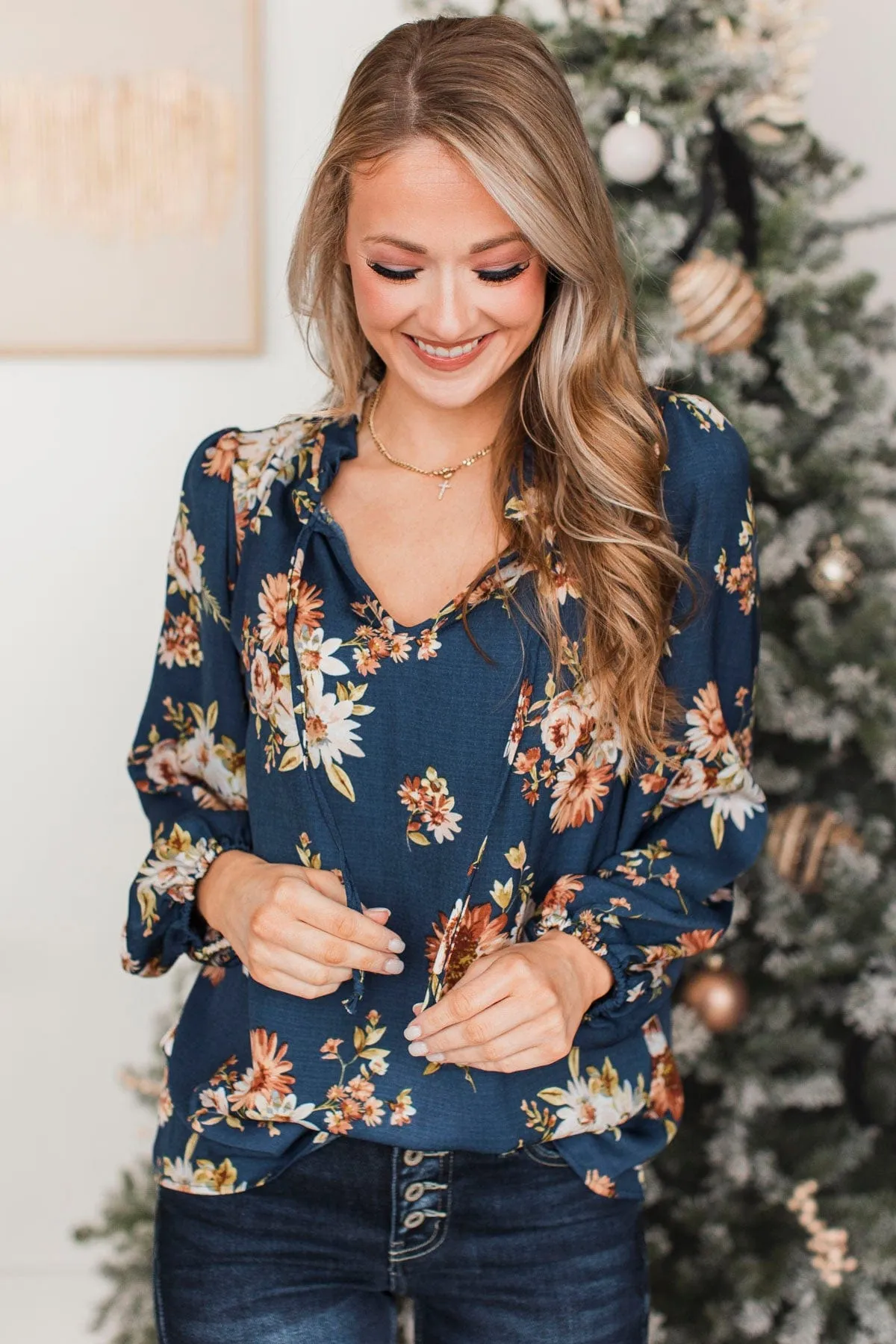 Lost In Thoughts Floral Blouse- Navy