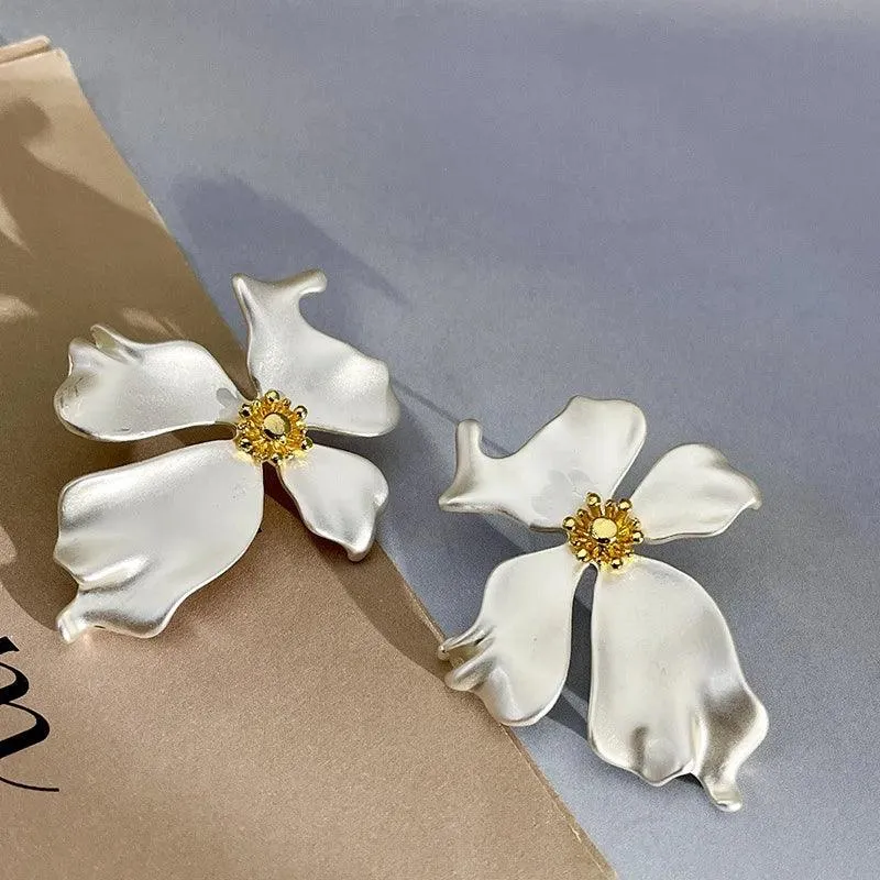 Luxury Matte Metal Flower Earrings Charm Jewelry RV259