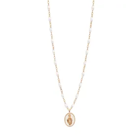 Madone resin charm Classic Gigi White necklace, Rose Gold, 16.5