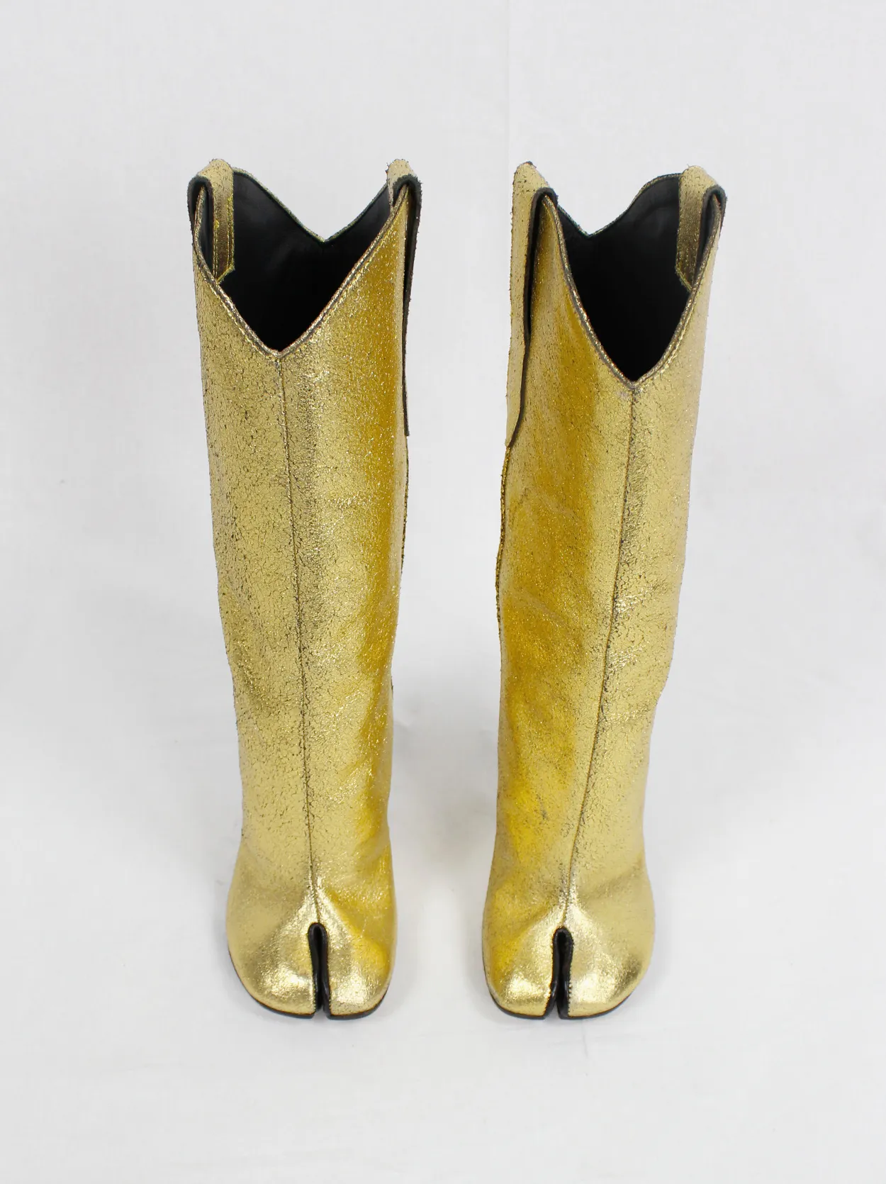 Maison Margiela gold cowboy boots with tabi toes and stiletto heel (35)