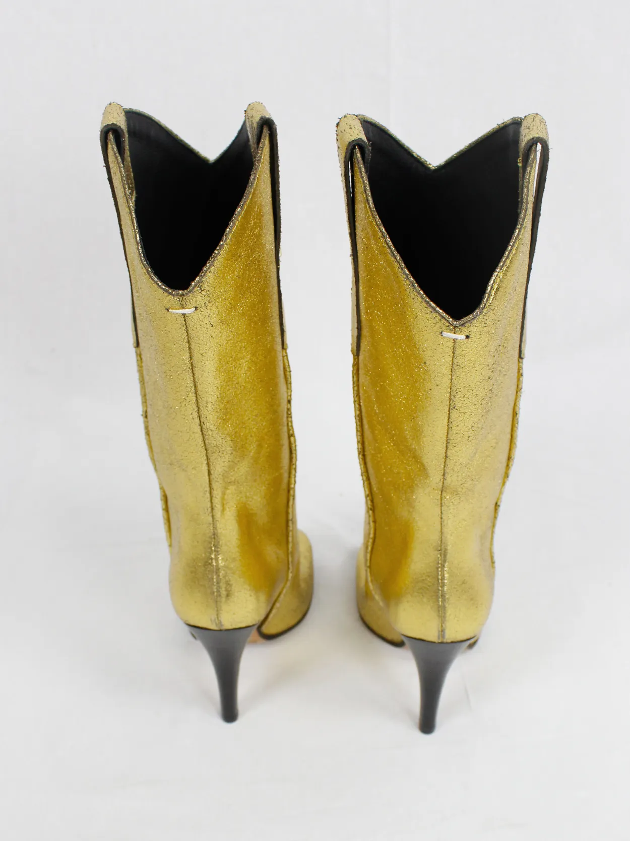 Maison Margiela gold cowboy boots with tabi toes and stiletto heel (35)