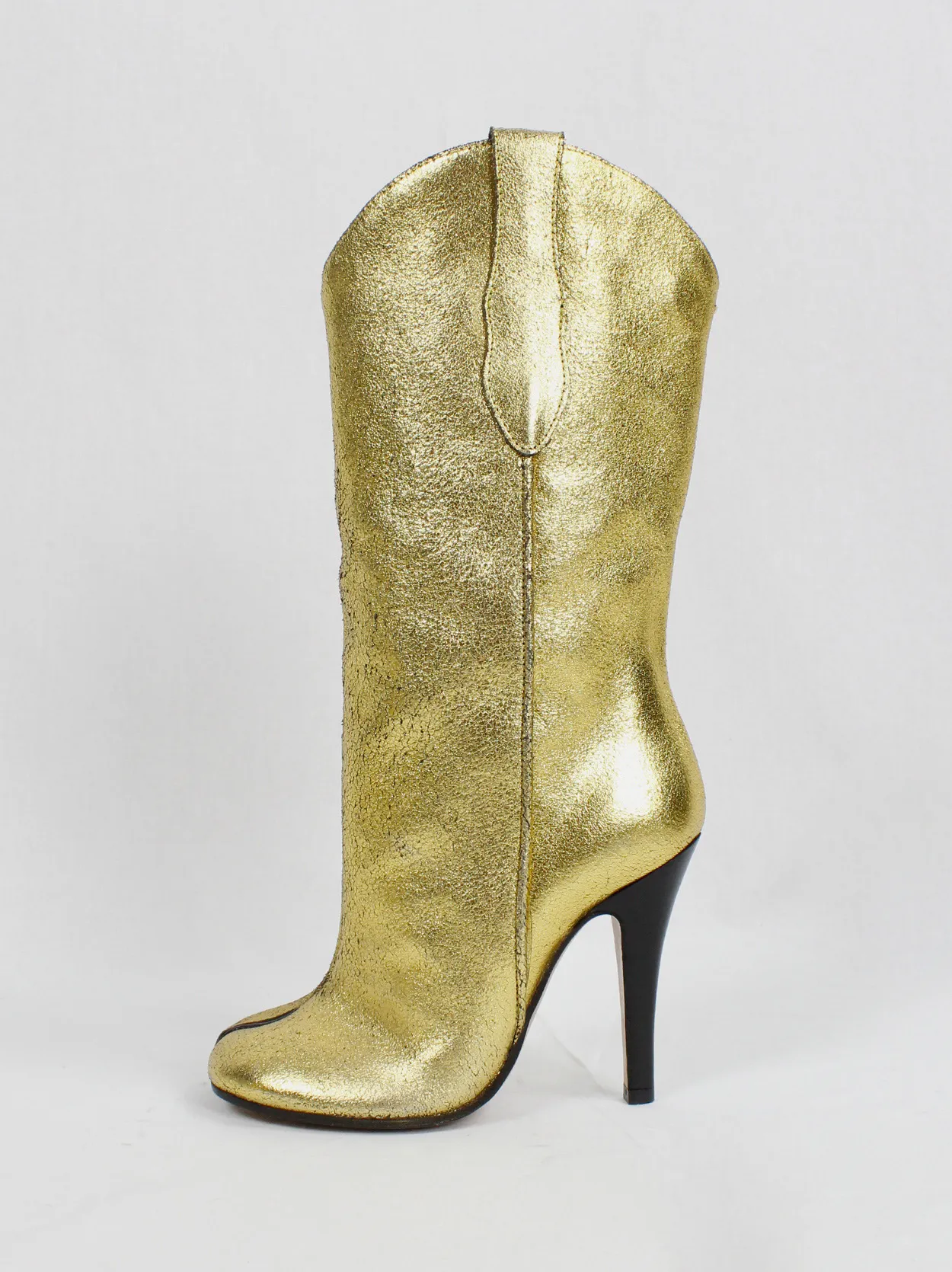 Maison Margiela gold cowboy boots with tabi toes and stiletto heel (35)