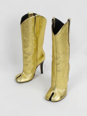 Maison Margiela gold cowboy boots with tabi toes and stiletto heel (35)