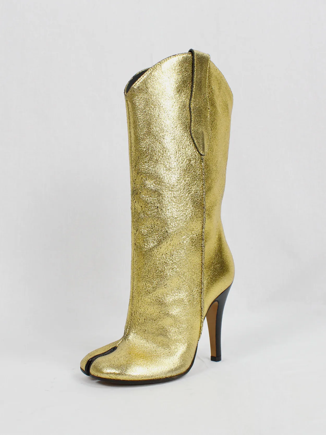 Maison Margiela gold cowboy boots with tabi toes and stiletto heel (35)