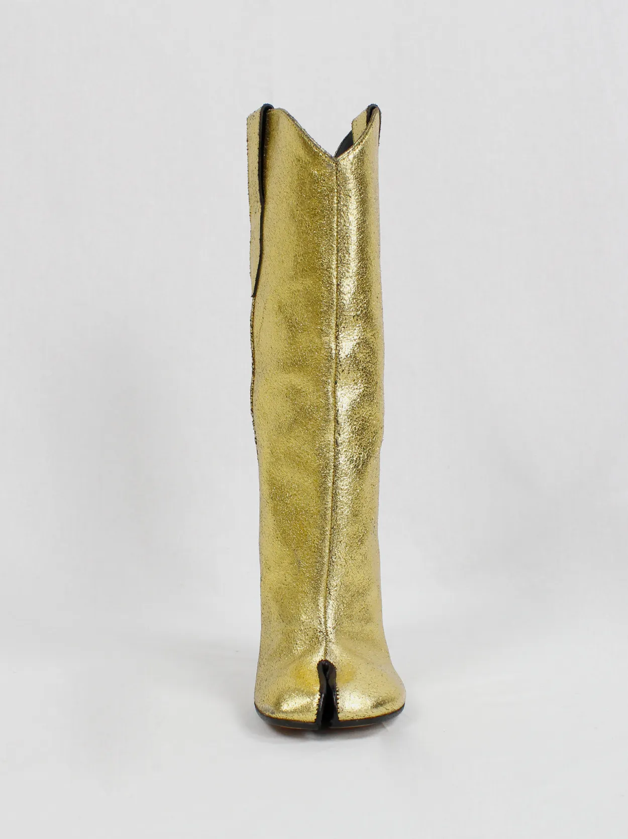 Maison Margiela gold cowboy boots with tabi toes and stiletto heel (35)