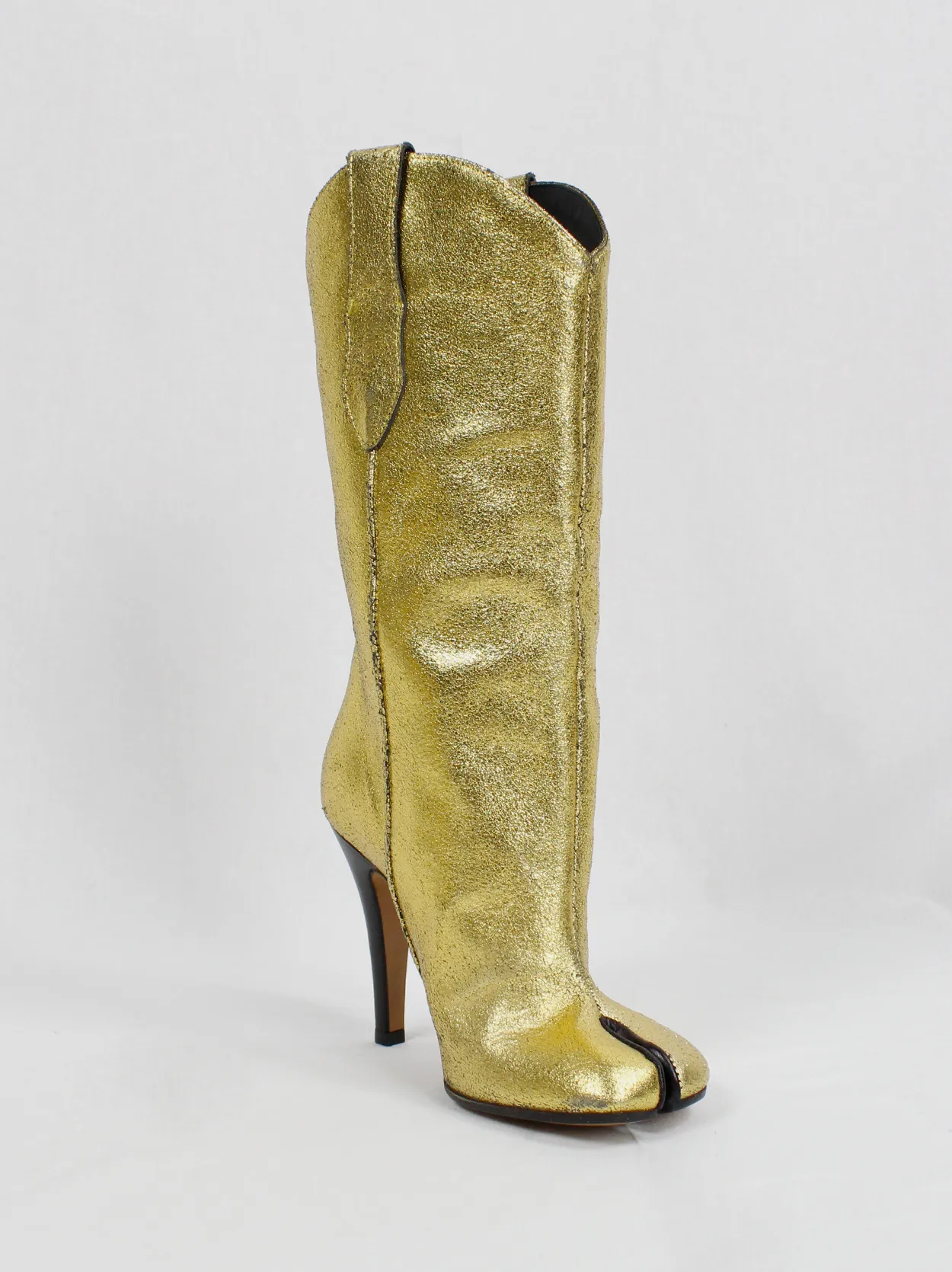 Maison Margiela gold cowboy boots with tabi toes and stiletto heel (35)