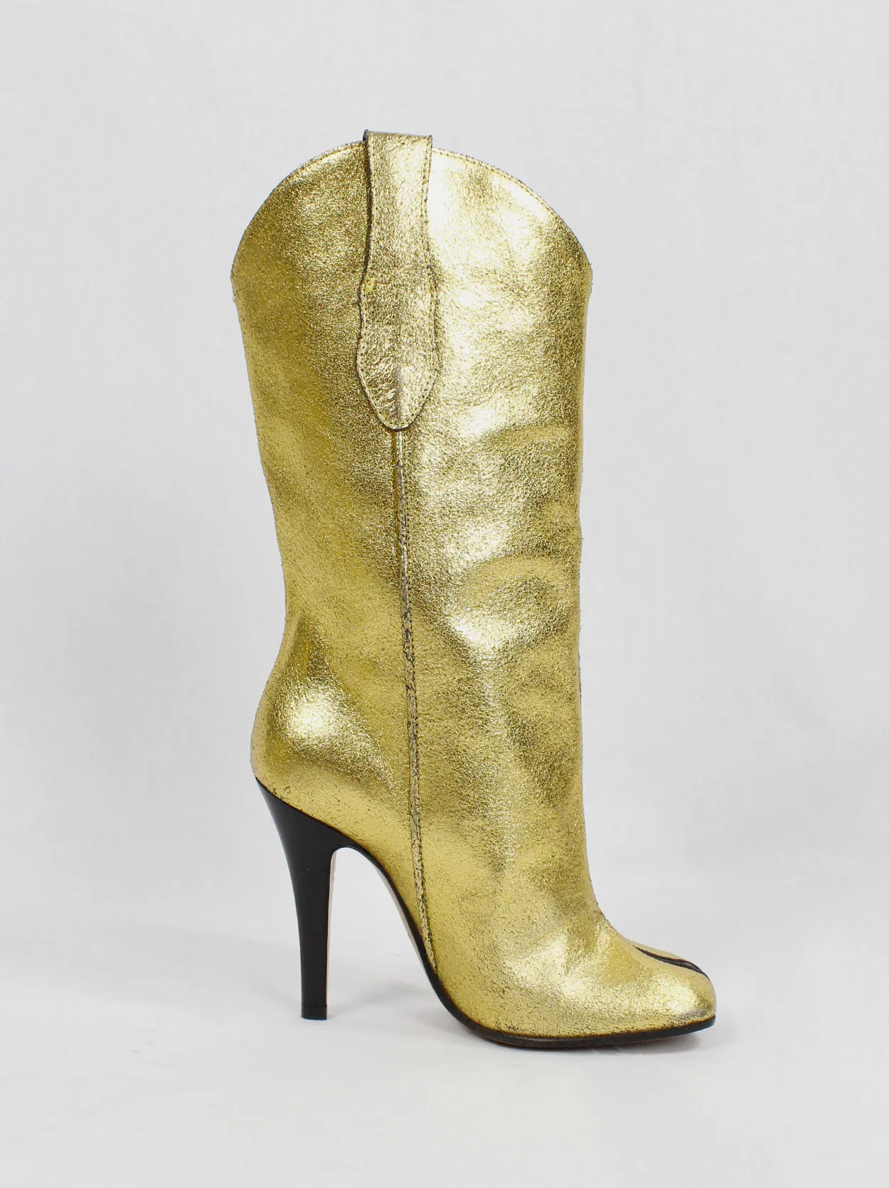 Maison Margiela gold cowboy boots with tabi toes and stiletto heel (35)