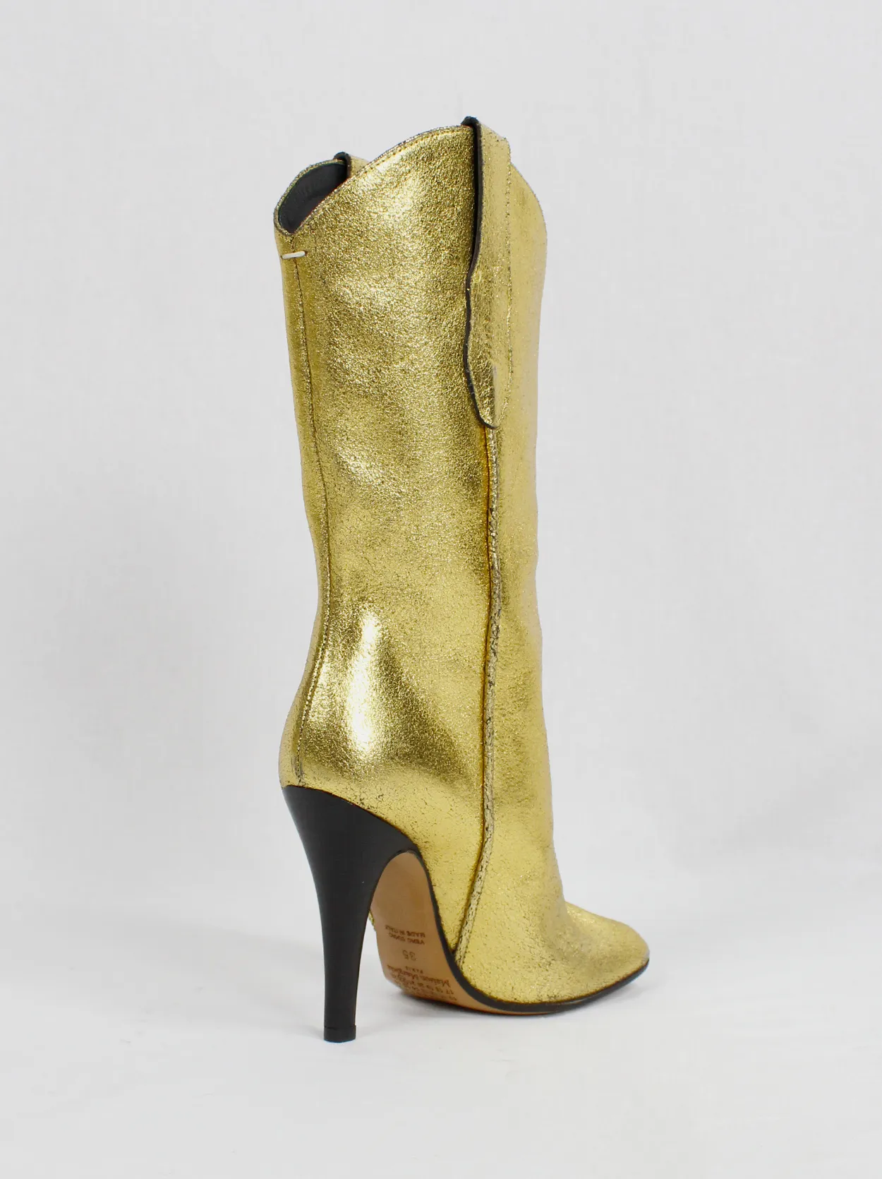 Maison Margiela gold cowboy boots with tabi toes and stiletto heel (35)