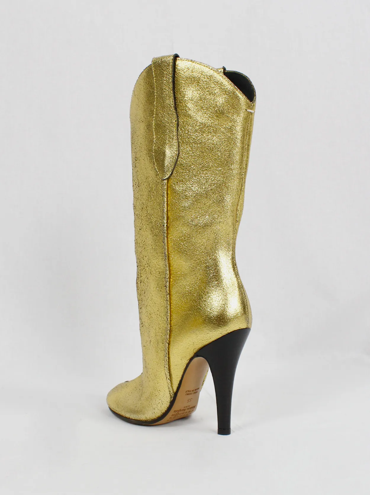 Maison Margiela gold cowboy boots with tabi toes and stiletto heel (35)