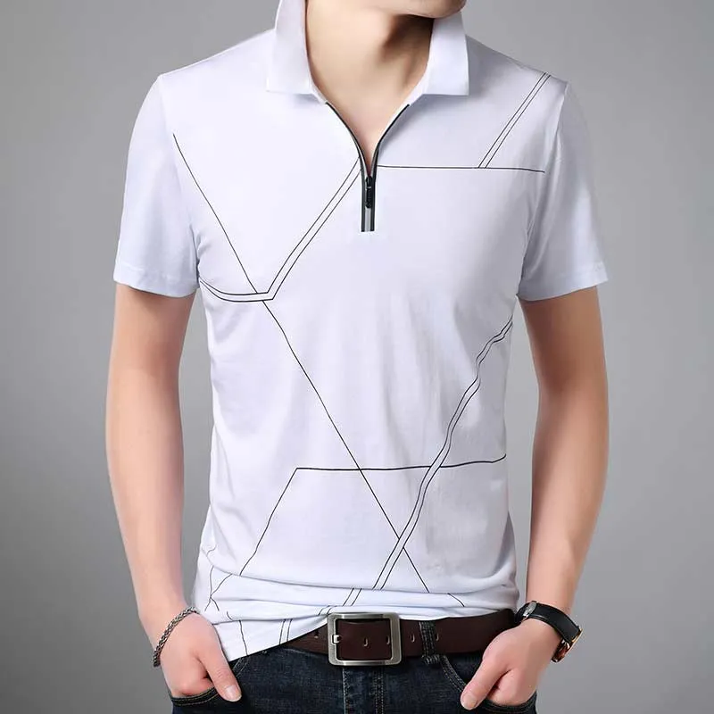 Men's Summer Casual Solid Zipper Pocket Short Sleeves Polo Shirt