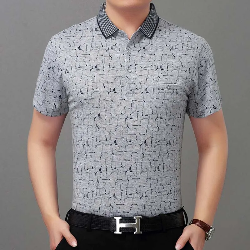 Men's Summer Patchwork Pattern Slim Fit Short Sleeves Polo Shirt