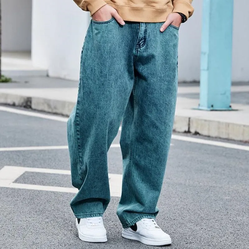 Men's Tencel Retro Hip-Hop Style Mid Waist Loose Fit Straight Jeans