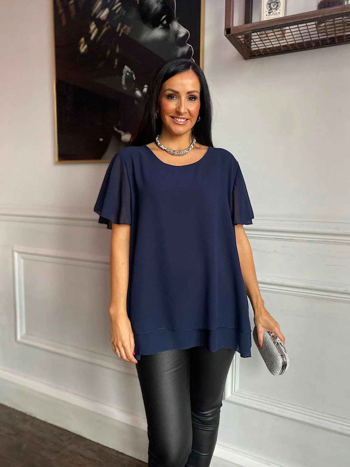 Navy Layered Chiffon Blouse Gail