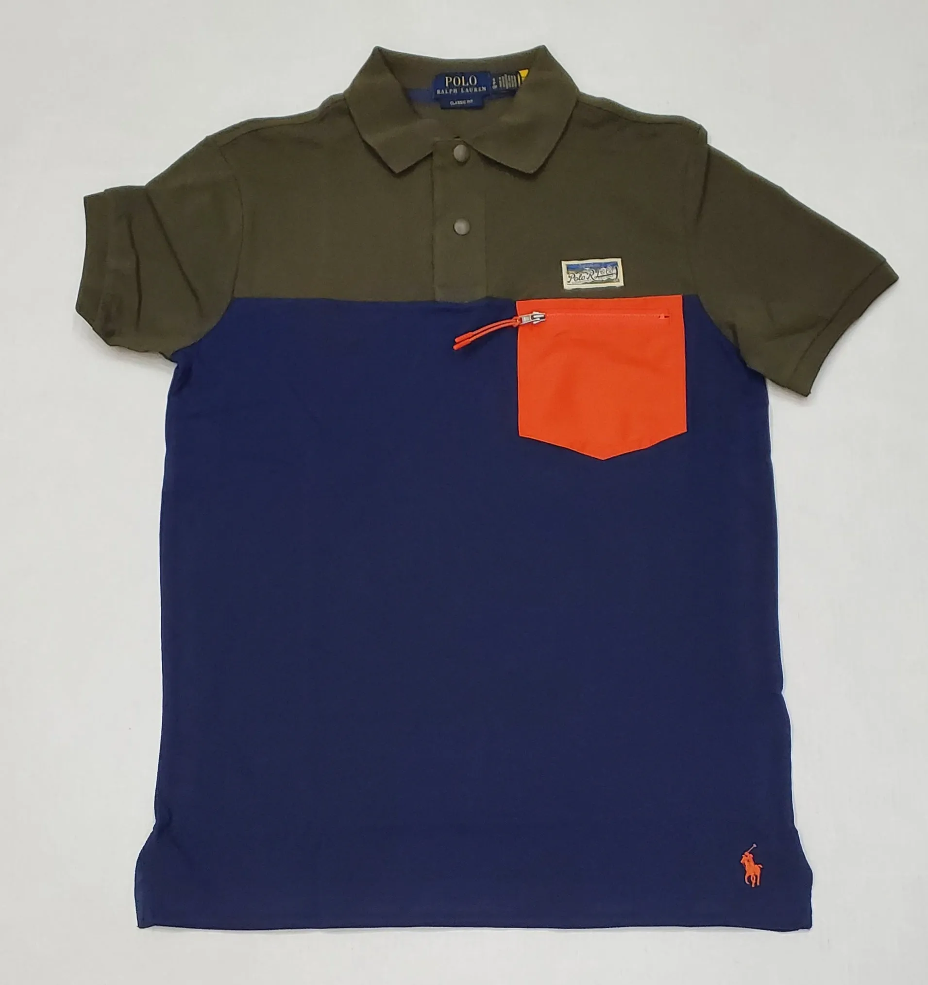 Nwt Polo Ralph Lauren Olive/Orange Pocket Utility Classic Fit Polo