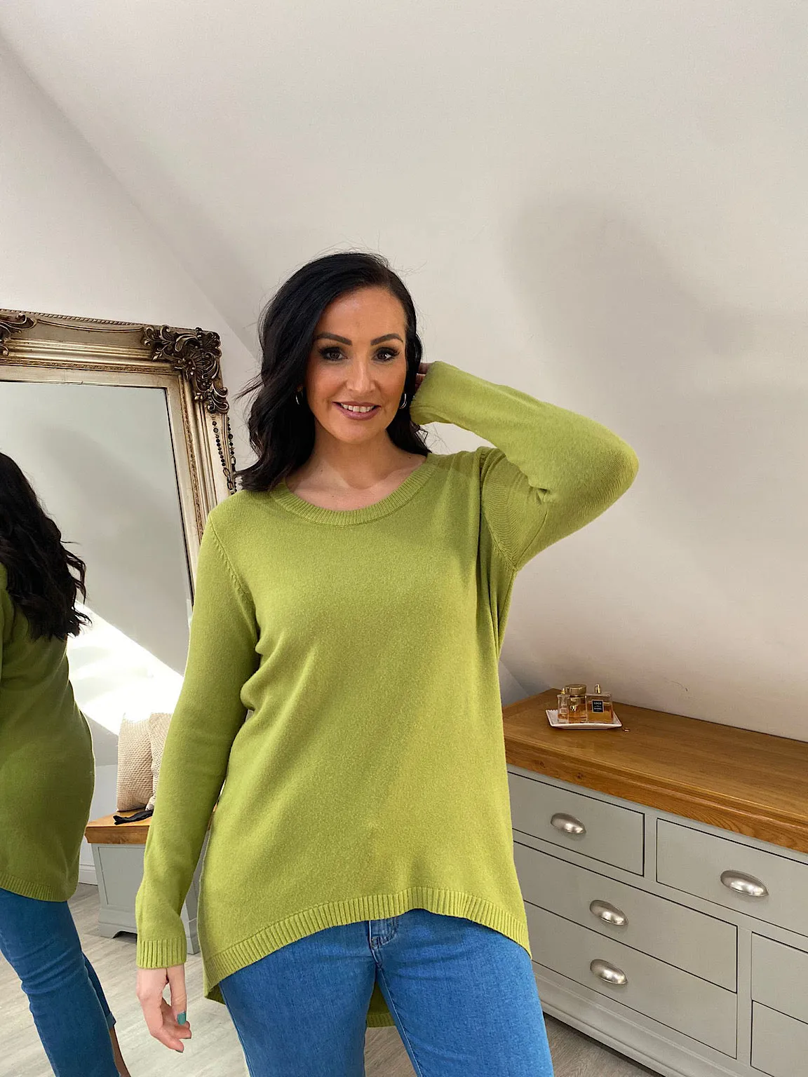 Olive Ribbed Trim Jumper Mila